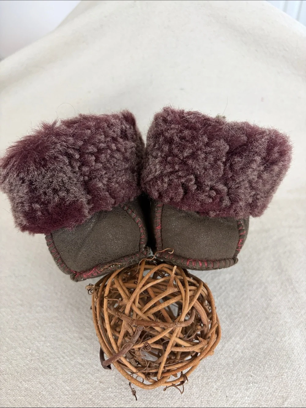 Handmade Sheepskin Baby Booties, Genuine Leather, Natural
